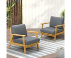 Livsip 2PCS Outdoor Armchair Furniture Lounge Wooden Chair Patio Garden Sofa Set