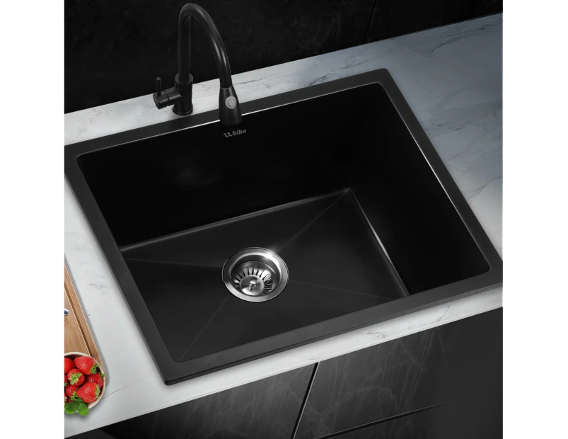 Welba Kitchen Sink 55x45cm Granite Stone Sink Laundry Basin Single Bowl Black