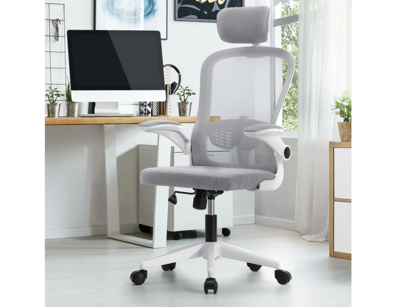 Oikiture Mesh Office Chair Executive Fabric Gaming Seat Racing Computer White