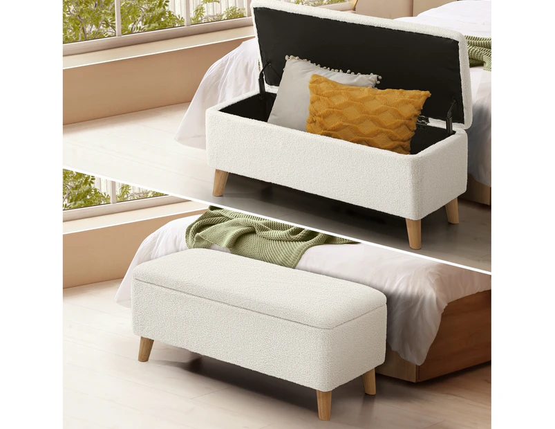 Oikiture Storage Ottoman Blanket Box Chest Toy Foot Stool LARGE Sherpa White