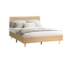 Oikiture Bed Frame Queen Size Wooden Bed Frame Rattan Headboard