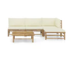 5 Piece Garden Lounge Set with Cream White Cushions Bamboo