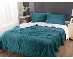 Abhomefashion Stripe Flannel Sherpa Blanket/comforter Set - Teal