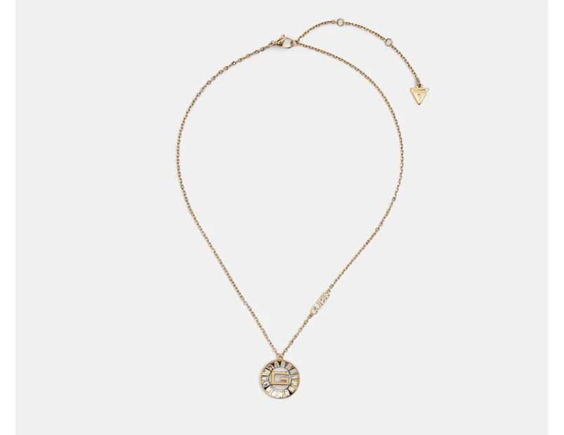 GUESS Clear Baguette Coin Pendant Necklace - Gold
