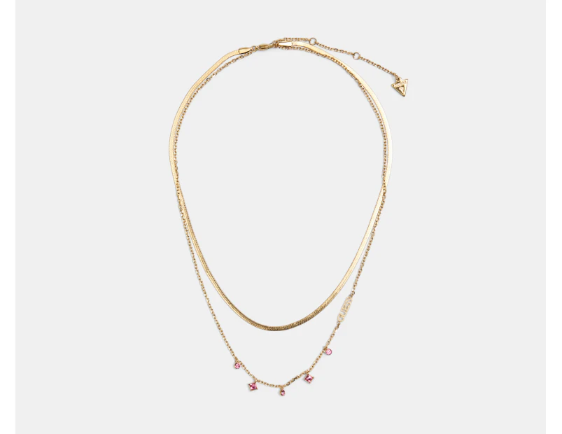 GUESS Rose Charm Double Chain Necklace - Gold