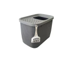 YES4PETS XXL Top Entry Cat Litter Box No Mess Large Enclosed Covered Kitty Tray Grey