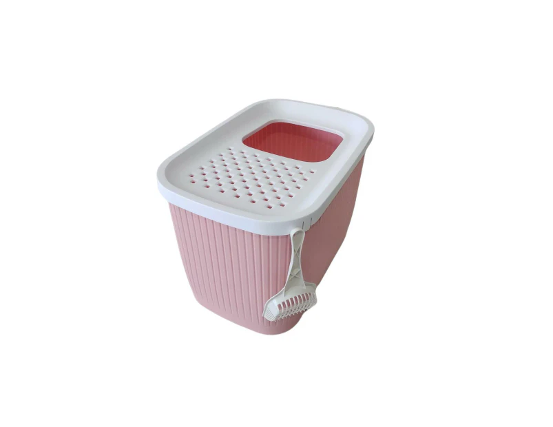 YES4PETS XXL Top Entry Cat Litter Box No Mess Large Enclosed Covered Kitty Tray Pink