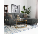 3 Seater Sofa with Ottoman Flannel Linen Modular Sofa for Living Room Furniture Sets Dark Grey