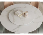 Ciara Matte Ceramic Round Dining Table/Lazy Susan/ Fish-belly Matte White Top - 1.35M, No Lazy Susan