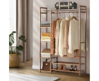 Oikiture Clothes Rack Open Wardrobe Garment Coat Hanging Rail Bamboo 8 Shelves