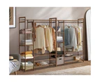 Oikiture Clothes Rack Open Wardrobe Garment Coat Hanging Rail Bamboo 8 Shelves