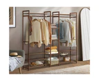 Oikiture Clothes Rack Open Wardrobe Garment Coat Hanging Rail Bamboo 13 Shelves