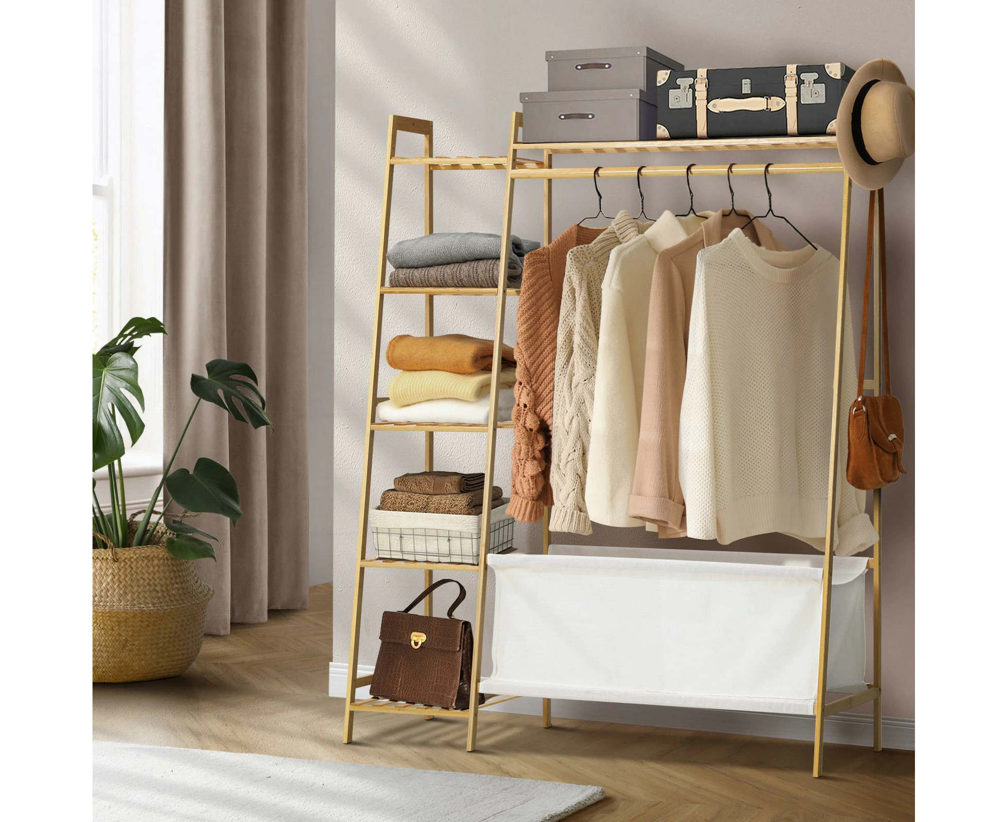 Oikiture Clothes Rack Garment Coat Stand Wardrobe  Hanging Rail Storage Shelves