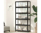 Oikiture Display Cabinet Storage 5-Tier Shelves Clear Bookcase Stand Rack Black