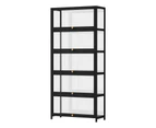 Oikiture Display Cabinet Storage 5-Tier Shelves Clear Bookcase Stand Rack Black