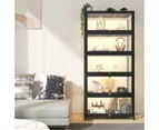 Oikiture Display Cabinet Storage 5-Tier Shelves Clear Bookcase Stand Rack Black