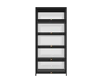 Oikiture Display Cabinet Storage 5-Tier Shelves Clear Bookcase Stand Rack Black