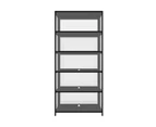 Oikiture Display Cabinet Storage 5-Tier Shelves Clear Bookcase Stand Rack Black