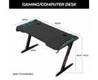 120cm Large Gaming Desk Led Rgb Computer Desk Z Model Racer Carbon Fibre Surface Table Workstation Max Load 175kg With Cup Holder And Headphone Holder