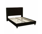 Foret Bed Frame Queen Base Bedroom Furniture Wooden Fabric Tufted Studs Black