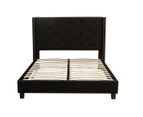 Foret Bed Frame Queen Base Bedroom Furniture Wooden Fabric Tufted Studs Black