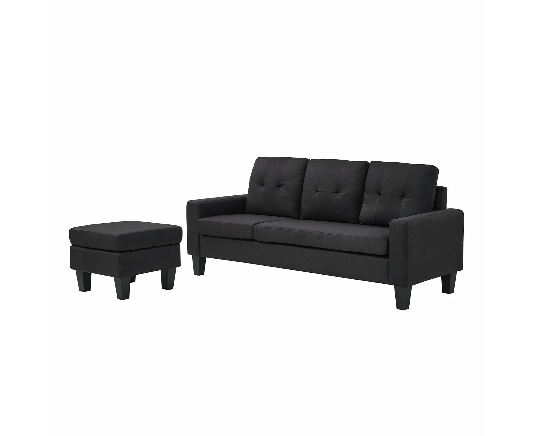 Foret 3 Seater Sofa Modular Corner Lounge Couch Modern Ottoman Fabric Black