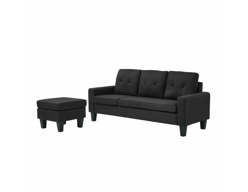 Foret 3 Seater Sofa Modular Corner Lounge Couch Modern Ottoman Fabric Black