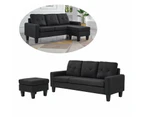 Foret 3 Seater Sofa Modular Corner Lounge Couch Modern Ottoman Fabric Black