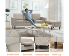 3 Seater Sofa with Ottoman Flannel Linen Lounge Couch for Living Room Furniture Sets Beige