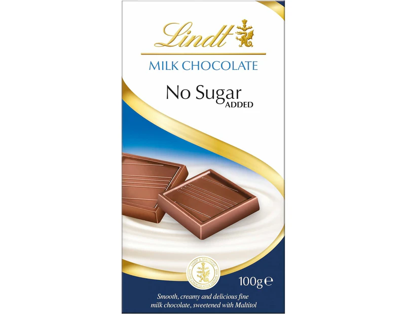 Lindt No Sugar Added Milk Chocolate Block 100g