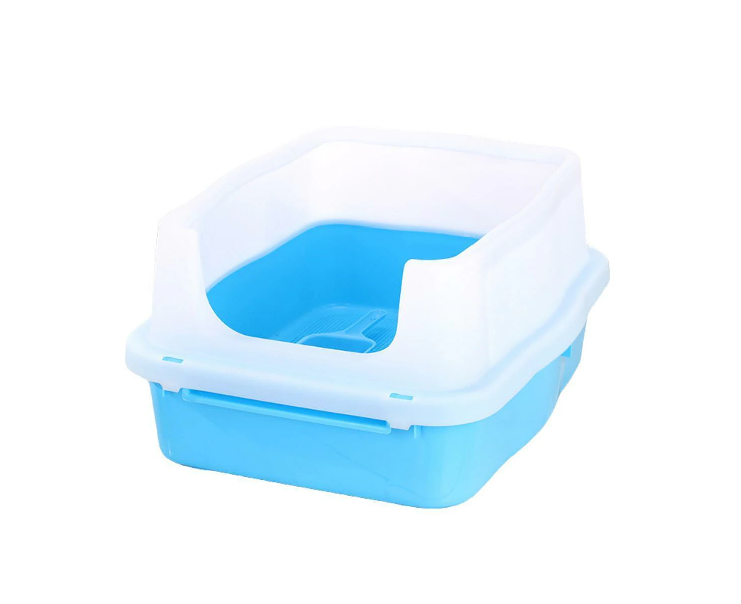 YES4PETS Large Deep Cat Kitty Litter Tray High Wall Pet Toilet Tray With Scoop Blue