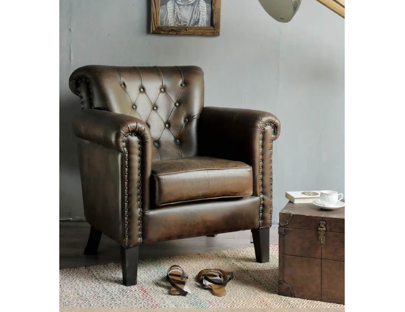 Studded Brown Leather Armchair