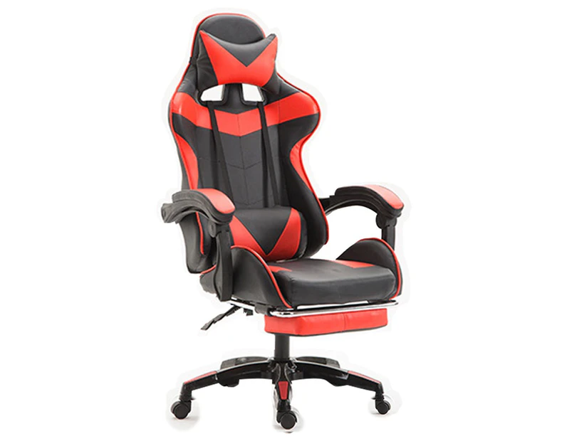 High Back Executive Gaming Chair Footrest Office Computer Seating Racer Recliner - Red with footrest