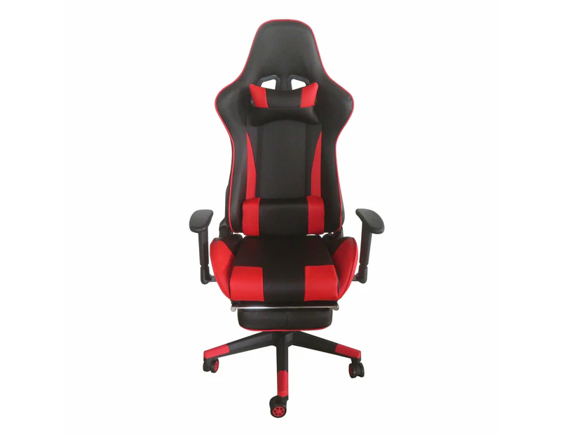 High Back Executive Gaming Chair Footrest Office Computer Seating Racer Recliner - Red with footrest 3D Arm