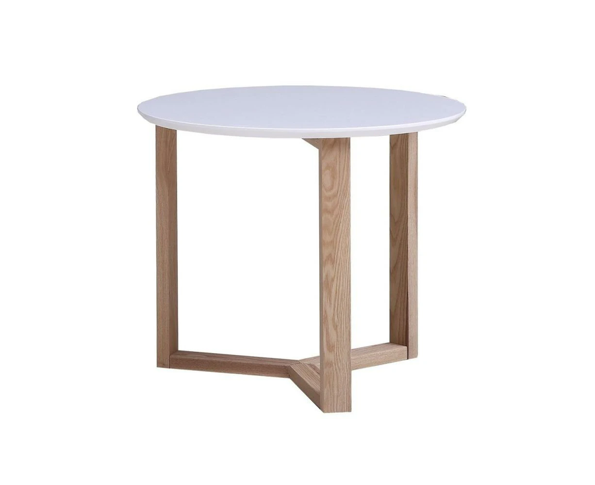 HomeStar Aura Round Lamp Side Table White Top With Natural Legs