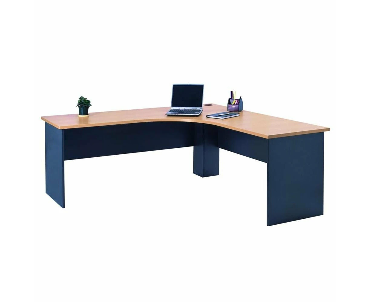 Mantone Corner Workstation L-Shape Executive Office Work Desk - 180cm - Select Beech/Ironstone