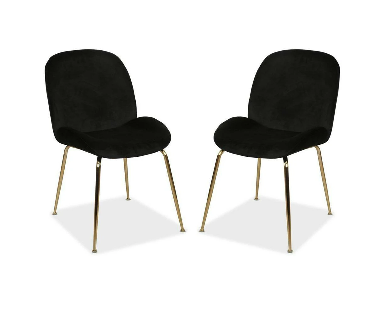 Raimon Furniture Set of 2 Casa Velvet Fabric Dining Chair - Gold Legs - Black