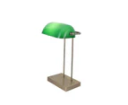 Mark Table Desk Lamp W/ USB Charger Antique Brass Metal Base Green Glass Shade