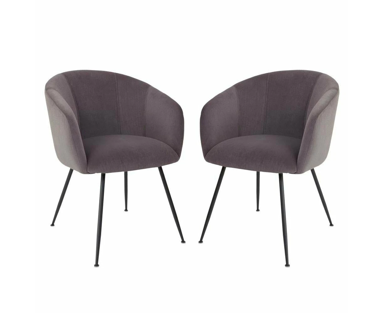 Raimon Furniture Set of 2 Finale Velvet Fabric Dining Chair - Black Metal Legs - Steel