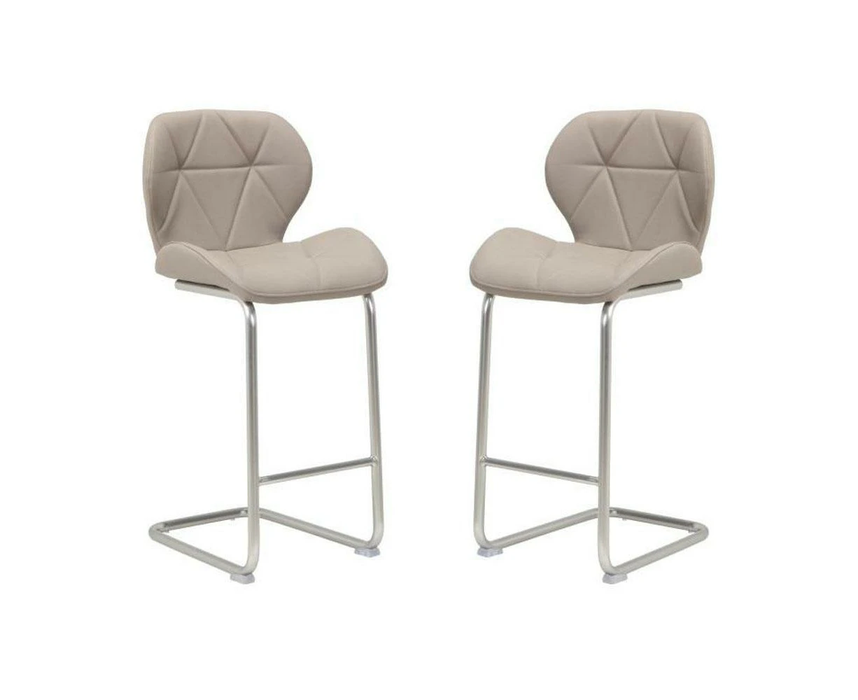 Raimon Furniture Set of 2 Terry Faux Leather Bar Stool 66cm - Brushed Stainless Legs - Cappuccino