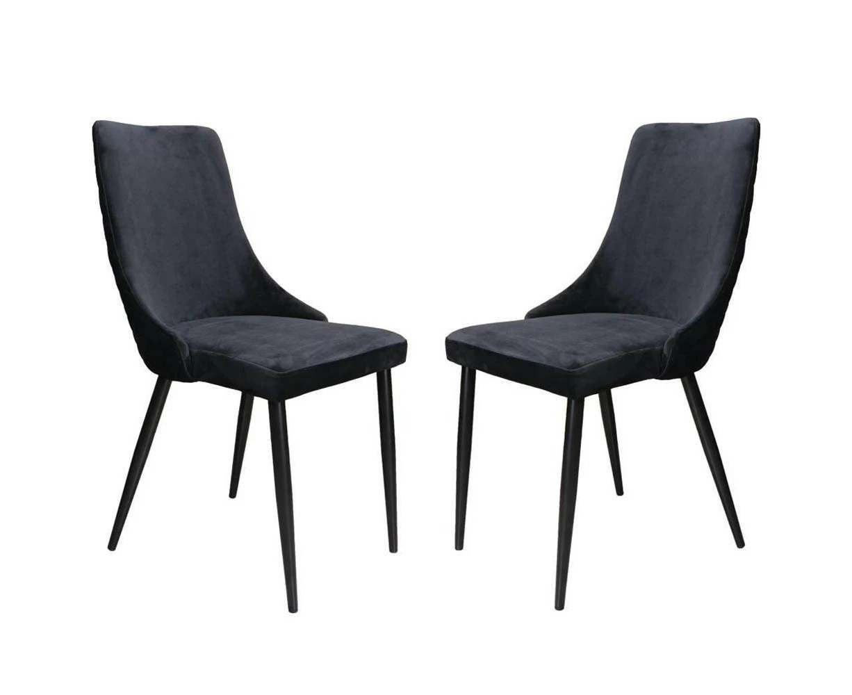 Raimon Furniture Set of 2 Vale Velvet Fabric Dining Chair - Black Metal Legs - Black