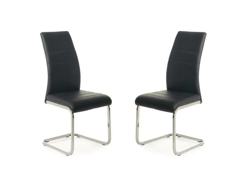 Set of 2 Giara Faux Leather Dining Chair Chrome Legs - Black - Black