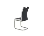 Set of 2 Argus Faux Leather Dining Chair - Brushed Metal Legs - Black & White - Black