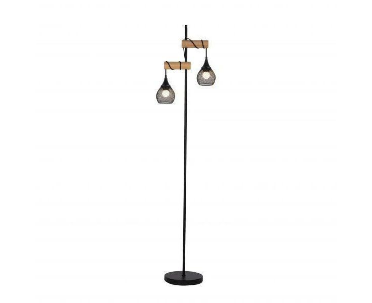 Vienna Slim Standing Floor Lamp Metal Base Dual Twin Lights - Black