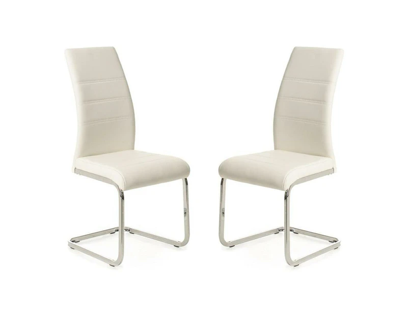 Set of 2 Giara Faux Leather Dining Chair Chrome Legs - White - White
