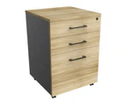 Xavier 3-Drawer Mobile Pedestal Storage Filing Cabinet - Oak & Ironstone