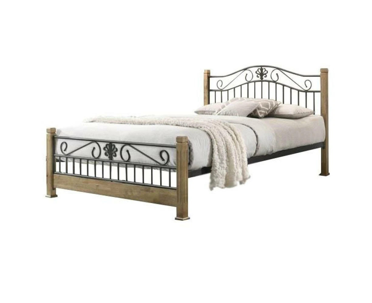 Cosmo Double Size Bed Frame - Black Metal Frame - Maple