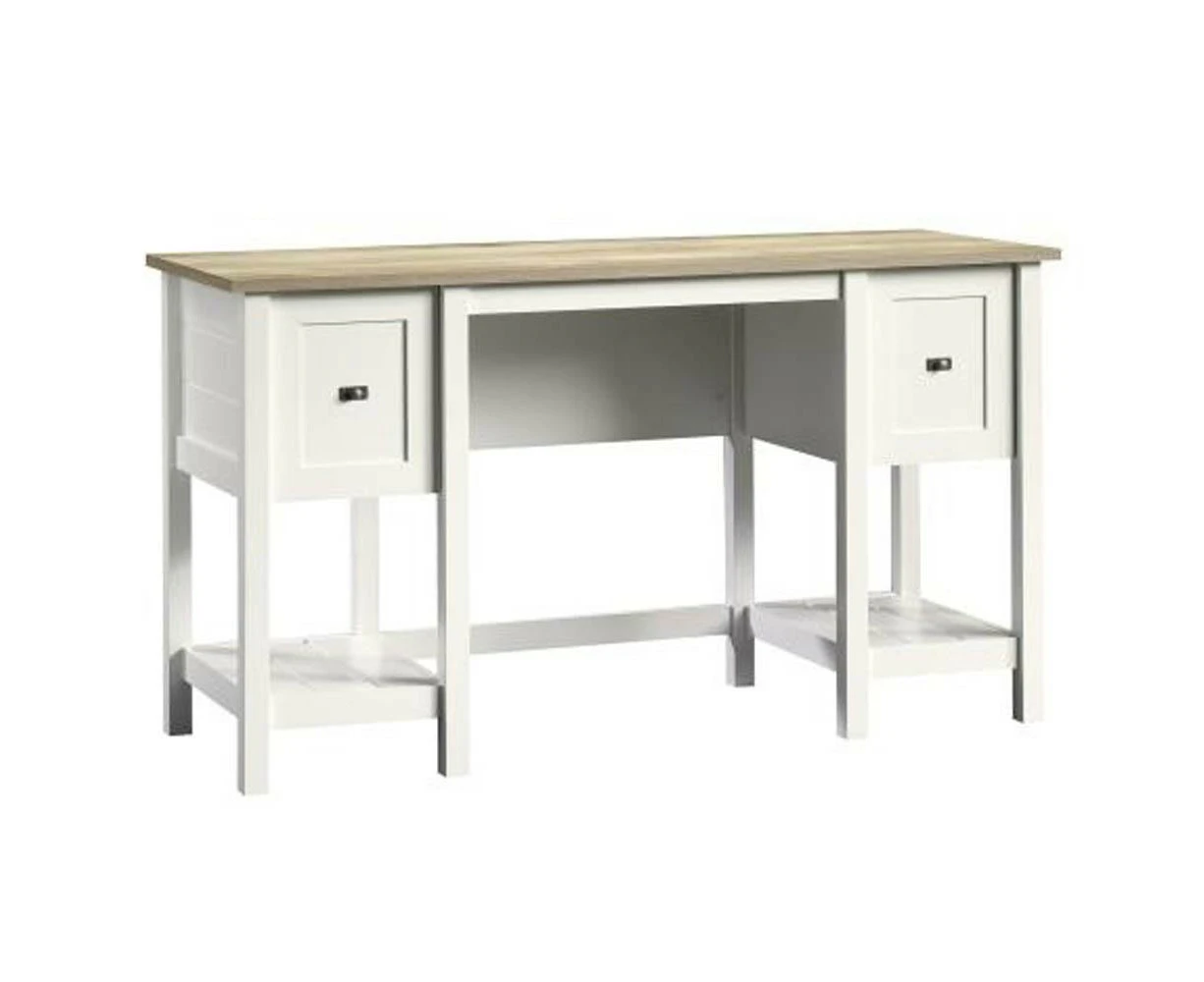 Cottage Road Writing Study Office Desk - Soft White / Lintel Oak