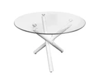 HomeStar Orion Modern Round Dining Table 100cm Glass Top Metal Base - White