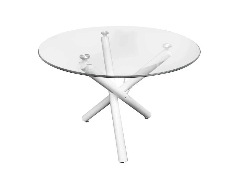 HomeStar Orion Modern Round Dining Table 100cm Glass Top Metal Base - White